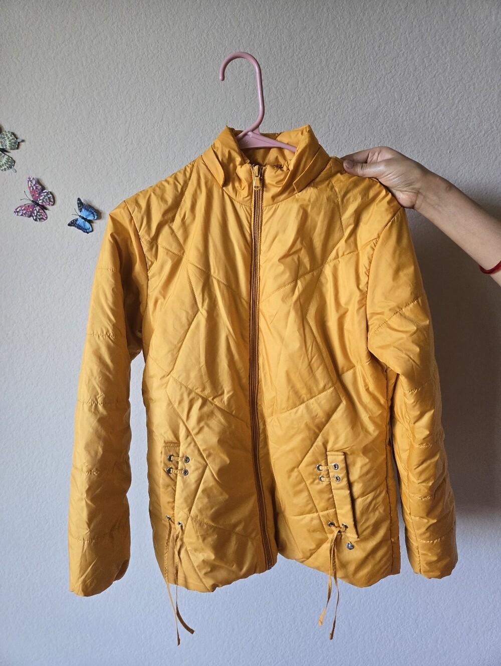 Women's Yellow Zip-Front Quilted Puffer Jacket
